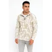 Erkek Yarım Fermuarlı Desenli Polar Sweat Yakalı, Uzun Kollu, Oversize Rahat Kalıp - Bej Erkek Yarım Fermuarlı Desenli Polar Sweat Yakalı, Uzun Kollu, Oversize Rahat Kalıp - Bej