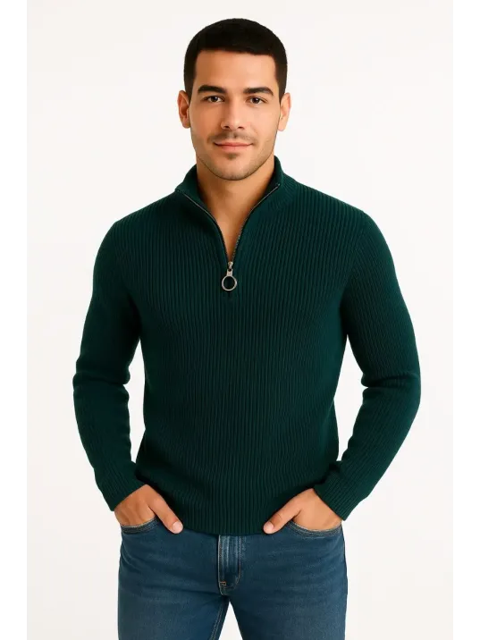 Erkek Yarım Fermuarlı Triko Kazak – Selanik Örgü, Dik Yaka, Pamuklu Dokuma, Regular Fit Uzun Kollu Kışlık Model - Haki Erkek Yarım Fermuarlı Triko Kazak – Selanik Örgü, Dik Yaka, Pamuklu Dokuma, Regular Fit Uzun Kollu Kışlık Model - Haki