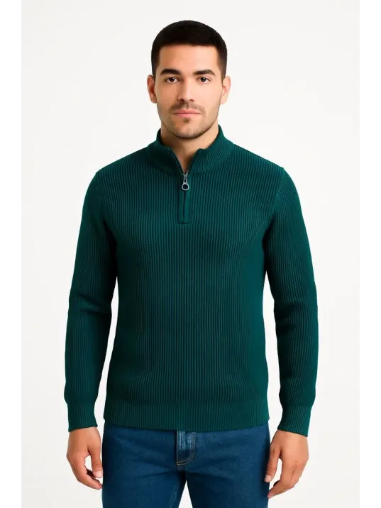 Erkek Yarım Fermuarlı Triko Kazak – Selanik Örgü, Dik Yaka, Pamuklu Dokuma, Regular Fit Uzun Kollu Kışlık Model - Haki Erkek Yarım Fermuarlı Triko Kazak – Selanik Örgü, Dik Yaka, Pamuklu Dokuma, Regular Fit Uzun Kollu Kışlık Model - Haki