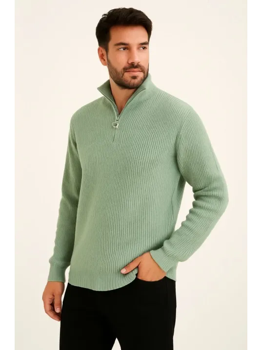 Erkek Yarım Fermuarlı Triko Kazak – Selanik Örgü, Dik Yaka, Pamuklu Dokuma, Regular Fit Uzun Kollu Kışlık Model - Mint Yeşili Erkek Yarım Fermuarlı Triko Kazak – Selanik Örgü, Dik Yaka, Pamuklu Dokuma, Regular Fit Uzun Kollu Kışlık Model - Mint Yeşili