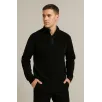 Erkek Yarım Fermuarlı Triko Kazak – Selanik Örgü, Dik Yaka, Pamuklu Dokuma, Regular Fit Uzun Kollu Kışlık Model - Siyah