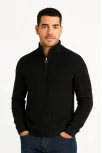 Erkek Yarım Fermuarlı Triko Kazak – Selanik Örgü, Dik Yaka, Pamuklu Dokuma, Regular Fit Uzun Kollu Kışlık Model - Siyah