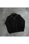 Erkek Yarım Fermuarlı Üç İplik Sweatshirt - Siyah