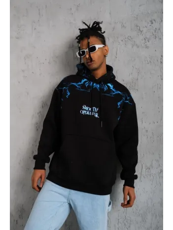Erkek Yıldırım Baskılı Kapşonlu Sweat - Siyah Erkek Yıldırım Baskılı Kapşonlu Sweat - Siyah