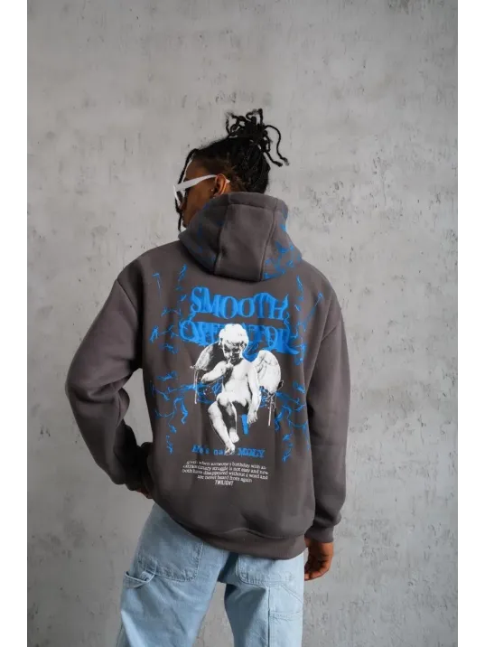 Erkek Yıldırım Baskılı Kapşonlu Sweatshirt - Gri Erkek Yıldırım Baskılı Kapşonlu Sweatshirt - Gri