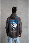 Erkek Yıldırım Baskılı Kapşonlu Sweatshirt - Gri