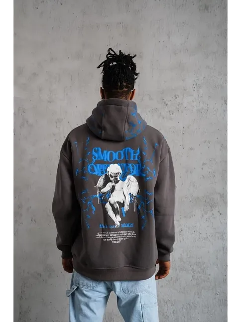 Erkek Yıldırım Baskılı Kapşonlu Sweatshirt - Gri
