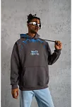 Erkek Yıldırım Baskılı Kapşonlu Sweatshirt - Gri