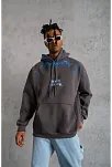 Erkek Yıldırım Baskılı Kapşonlu Sweatshirt - Gri