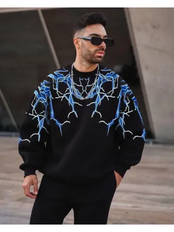 Erkek Yıldırım Bisiklet Yaka Sweat - Siyah