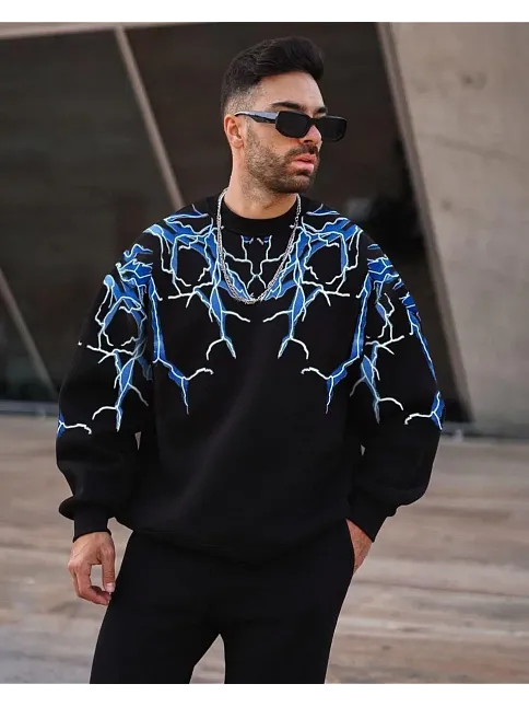 Erkek Yıldırım Bisiklet Yaka Sweat - Siyah