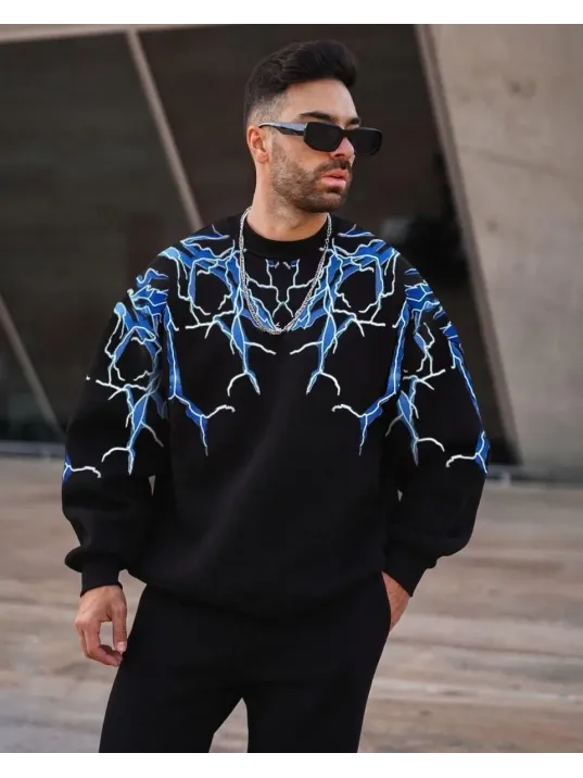 Erkek Yıldırım Bisiklet Yaka Sweat - Siyah