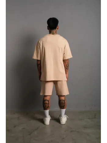 Erkek Alev Baskılı İkili Şortlu Takım - Bej
