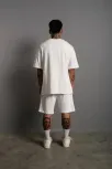 Erkek Alev Baskılı İkili Şortlu Takım - Beyaz Erkek Alev Baskılı İkili Şortlu Takım - Beyaz