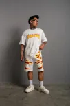 Erkek Alev Baskılı İkili Şortlu Takım - Beyaz Erkek Alev Baskılı İkili Şortlu Takım - Beyaz