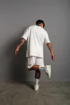 Erkek Alev Baskılı İkili Şortlu Takım - Beyaz Erkek Alev Baskılı İkili Şortlu Takım - Beyaz