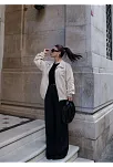 Fermuarlı Gömlek Yaka Bomber Ceket - Beyaz