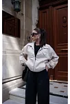 Fermuarlı Gömlek Yaka Bomber Ceket - Beyaz