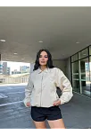 Fermuarlı Gömlek Yaka Bomber Ceket - Beyaz