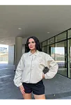 Fermuarlı Gömlek Yaka Bomber Ceket - Beyaz