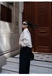 Fermuarlı Gömlek Yaka Bomber Ceket - Beyaz