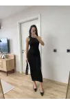 Fitilli Triko Elbise Kolsuz Sırtı Kapalı Maxi Uzun Boy - Siyah Fitilli Triko Elbise Kolsuz Sırtı Kapalı Maxi Uzun Boy - Siyah