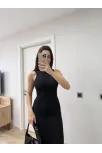 Fitilli Triko Elbise Kolsuz Sırtı Kapalı Maxi Uzun Boy - Siyah Fitilli Triko Elbise Kolsuz Sırtı Kapalı Maxi Uzun Boy - Siyah