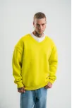 Geniş V Yaka Kol Ribana Detaylı Sweatshirt - Sarı