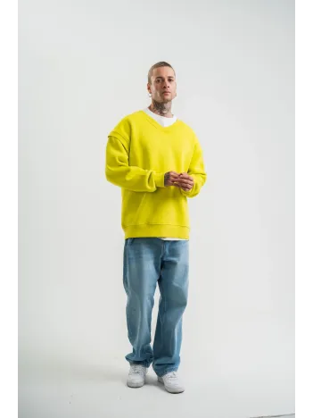 Geniş V yaka Kol Ribana Detaylı SweatShirt - Sarı Geniş V yaka Kol Ribana Detaylı SweatShirt - Sarı