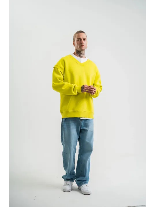 Geniş V yaka Kol Ribana Detaylı SweatShirt - Sarı Geniş V yaka Kol Ribana Detaylı SweatShirt - Sarı
