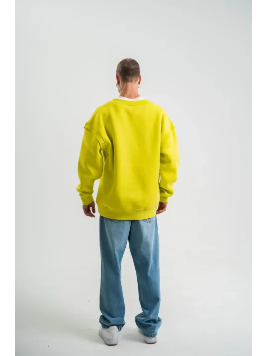 Geniş V yaka Kol Ribana Detaylı SweatShirt - Sarı