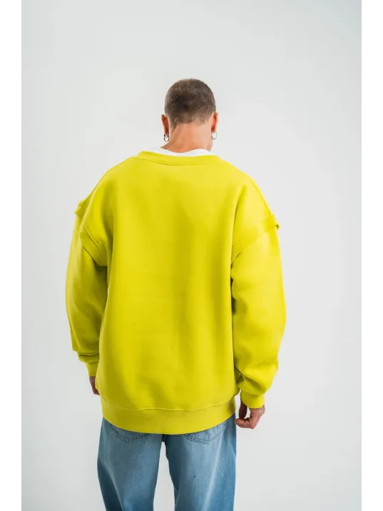 Geniş V yaka Kol Ribana Detaylı SweatShirt - Sarı