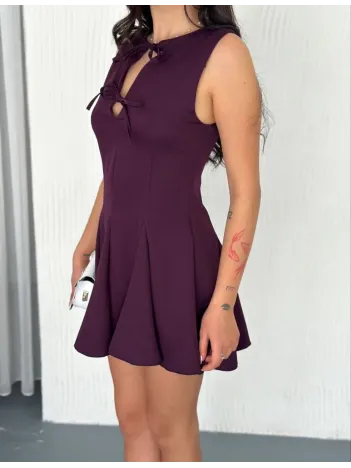 Göğüs Bağlamalı Kolsuz Mini Boy Elbise - Gül Kurusu