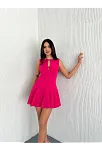 Göğüs Bağlamalı Kolsuz Mini Boy Elbise - Pembe