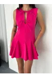 Göğüs Bağlamalı Kolsuz Mini Boy Elbise - Pembe