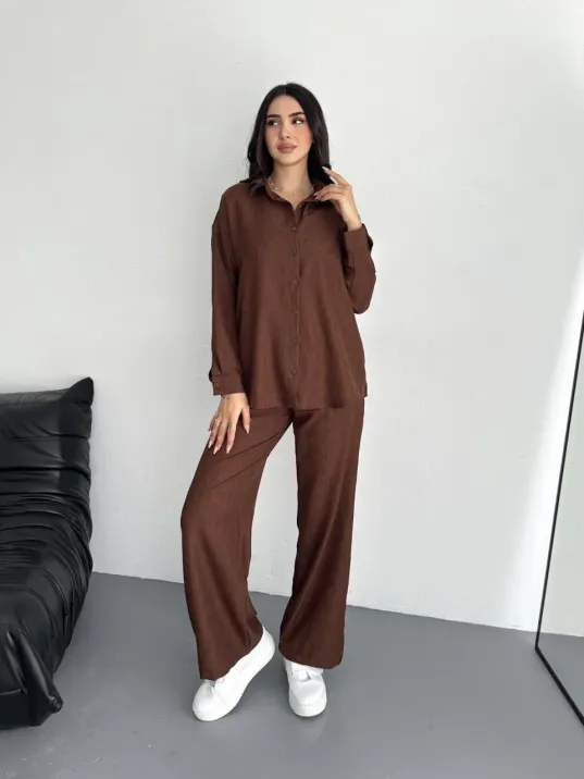 Gömlek Pantolon ikili Takım - Kahverengi