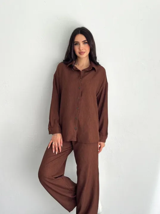 Gömlek Pantolon ikili Takım - Kahverengi