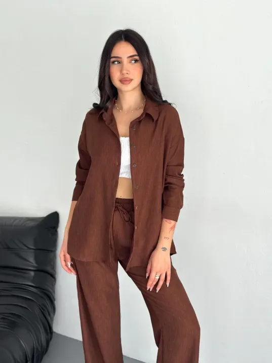 Gömlek Pantolon ikili Takım - Kahverengi