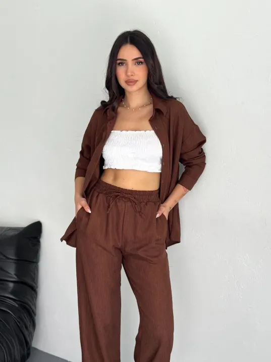 Gömlek Pantolon ikili Takım - Kahverengi