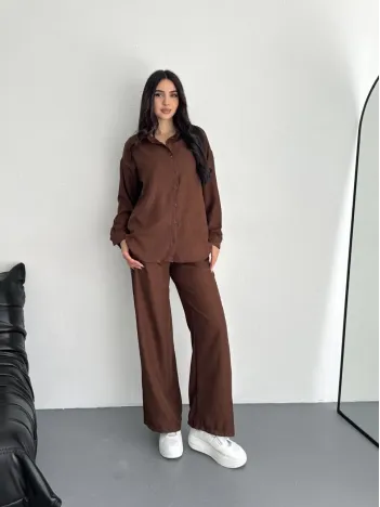 Gömlek Pantolon ikili Takım - Kahverengi Gömlek Pantolon ikili Takım - Kahverengi