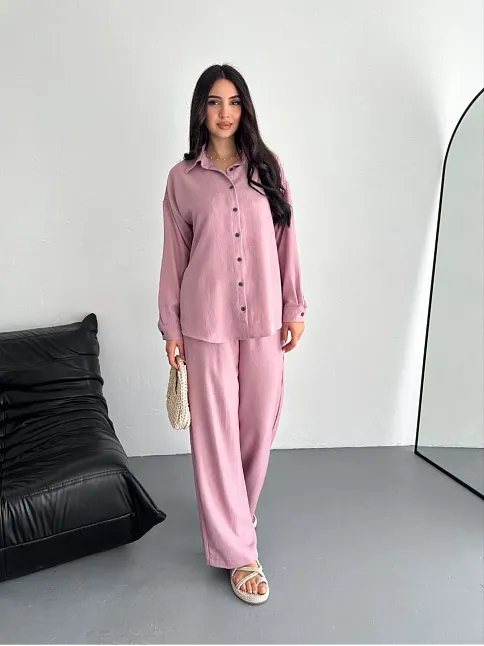 Gömlek Pantolon İkili Takım - Toz Pembe