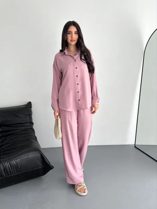 Gömlek Pantolon ikili Takım - Toz Pembe