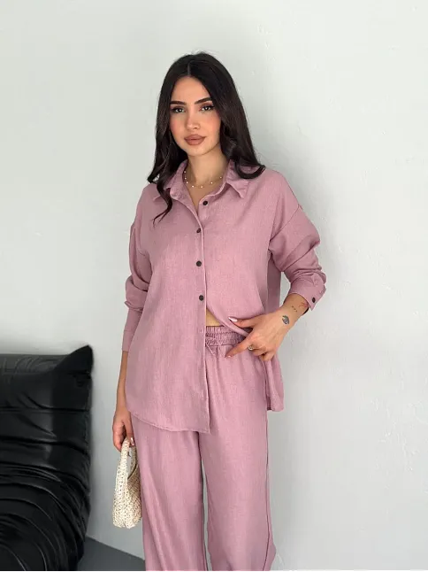Gömlek Pantolon İkili Takım - Toz Pembe