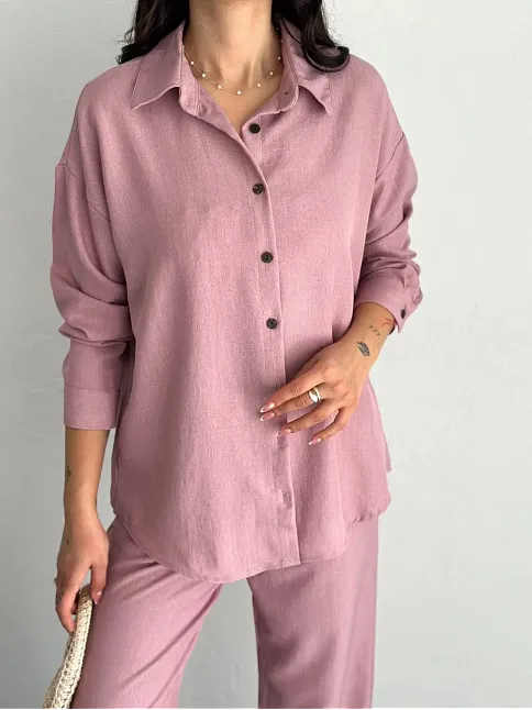 Gömlek Pantolon İkili Takım - Toz Pembe
