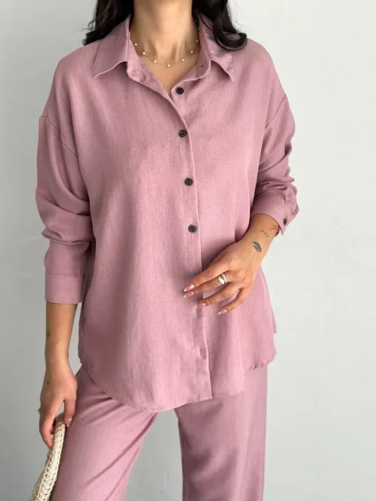 Gömlek Pantolon ikili Takım - Toz Pembe