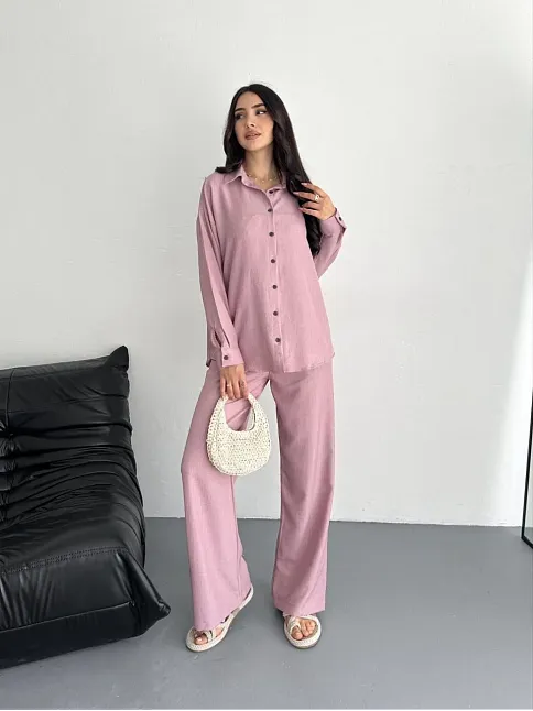 Gömlek Pantolon İkili Takım - Toz Pembe