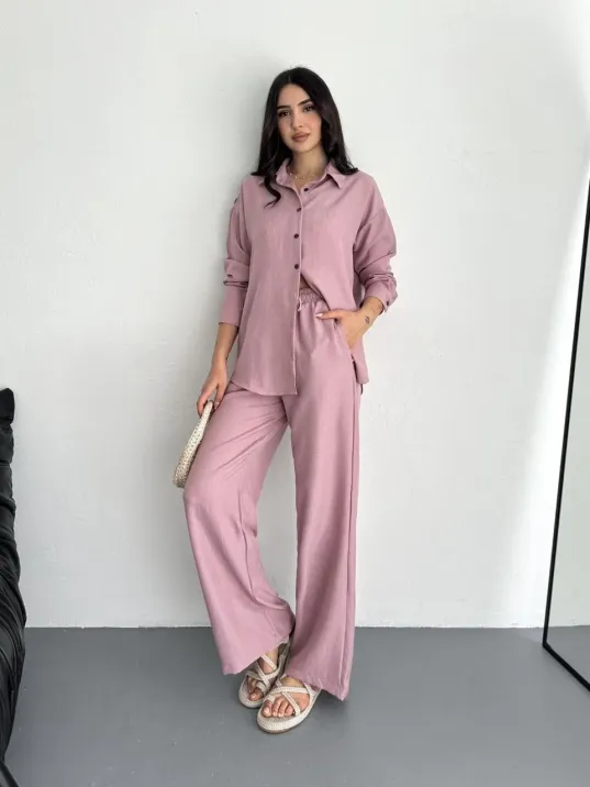 Gömlek Pantolon ikili Takım - Toz Pembe