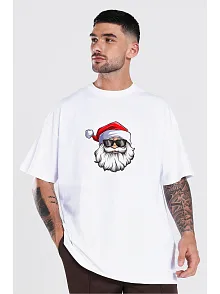 Gözlüklü Noel Baba T-shirt - Beyaz