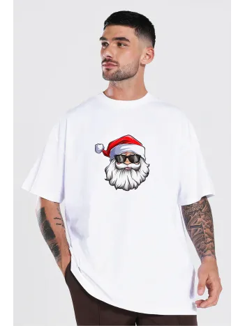 Gözlüklü Noel Baba T-shirt - Beyaz