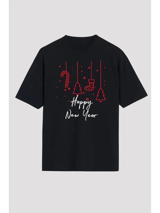 Happy New Year Baskılı T-shirt - Siyah Happy New Year Baskılı T-shirt - Siyah